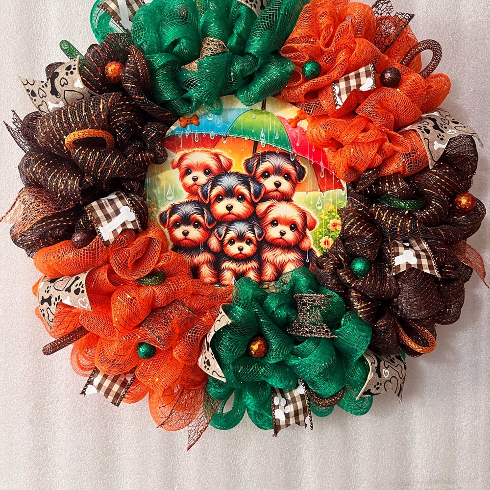 Hand Crafted Orange and Green Holiday Wreath